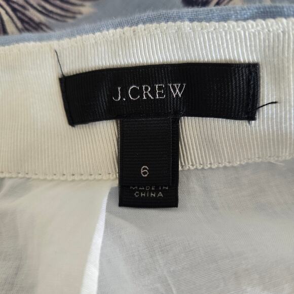 J. Crew Linen Skirt A Line Blue Palm Tree Summer Beach G4616 Women 6 - Picture 9 of 11